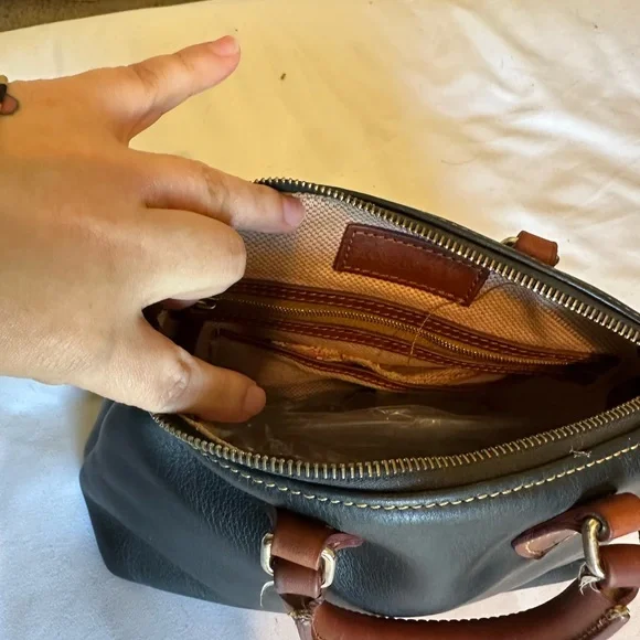 Dooney & Bourke Black Leather Satchel with Tan Handles - Picture 2 of 2